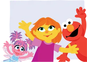 Sesame Street Friends Waving PNG Image