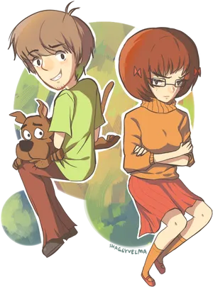 Shaggy Velmaand Scooby Doo Illustration PNG Image