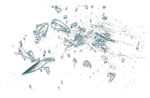 Shattered Glass Fragments Against Black Background PNG Image