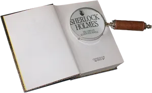 Sherlock Holmes Bookand Magnifying Glass PNG Image