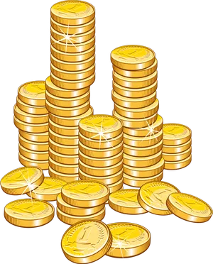 Shimmering Gold Coins Stacked PNG Image