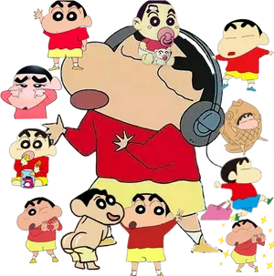 Shin Chan Character Collage PNG Image