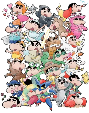 Shin Chan Characters Collage PNG Image