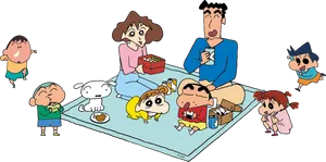 Shin Chan Familyand Friends Picnic PNG Image