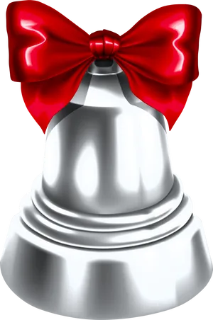 Shiny Silver Christmas Bell With Red Bow PNG Image