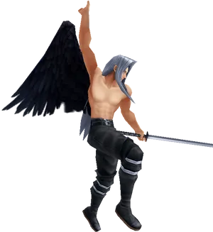 Shirtless Sephirothwith Masamune Sword PNG Image