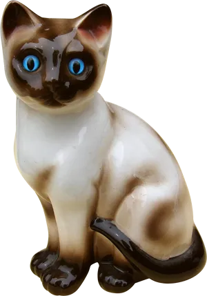 Siamese Cat Figurine Blue Eyes PNG Image