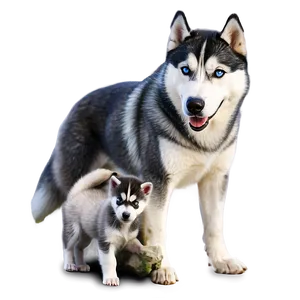 Siberian Husky With Puppies Png Qkj PNG Image