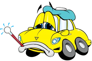 Sick Car Cartoon Character PNG Image