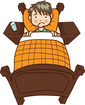 Sick Child Restingin Bed PNG Image