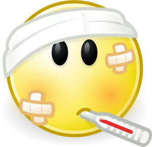 Sick Emojiwith Thermometerand Bandages PNG Image