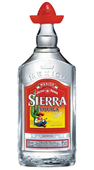 Sierra Silver Tequila Bottle With Sombrero PNG Image