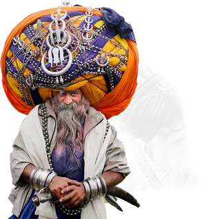 Sikh Man Ornate Turban PNG Image