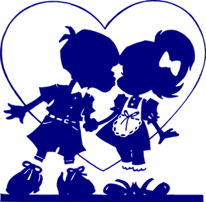 Silhouetted Children Kissingin Heart Shape PNG