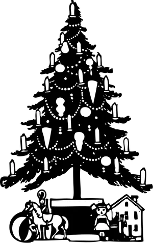 Silhouetted Christmas Treeand Toys PNG Image