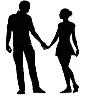 Silhouetted Couple Holding Hands PNG Image