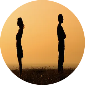 Silhouetted Couple Standing Apart During Sunset PNG Image