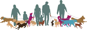 Silhouetted Peopleand Dogs Walking PNG Image