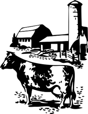 Silhouetteof Cowand Farm PNG Image