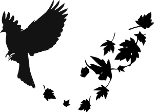 Silhouetteof Flying Black Birdand Leaves PNG Image