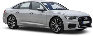 Silver Audi A6 Sedan Profile View PNG Image