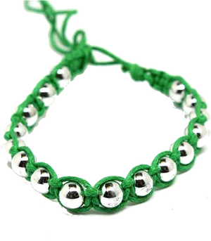 Silver Beaded Green Bracelet PNG Image