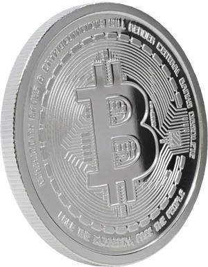 Silver Bitcoin Commemorative Coin PNG Image