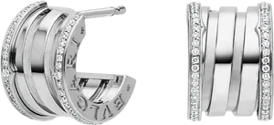 Silver Diamond Hoop Earrings PNG Image