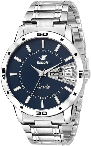 Silver Espoir Quartz Watchwith Blue Dial PNG Image