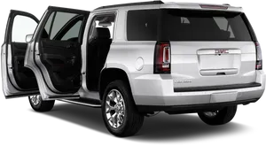 Silver G M C Yukon S U V Rear Doors Open PNG Image