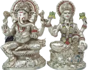 Silver Ganesh Lakshmi Idols PNG Image