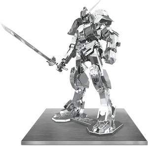 Silver Gundam Model Standing PNG Image