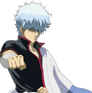 Silver Haired Anime Character Pointing PNG Image