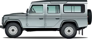 Silver Land Rover Defender Side View PNG Image