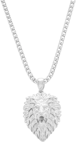 Silver Lion Pendant Necklace PNG Image