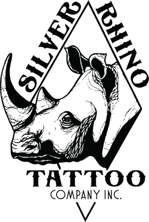 Silver Rhino Tattoo Logo PNG Image