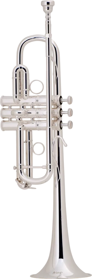 Silver Trumpet Standing Against Neutral Background PNG Image