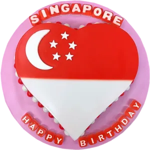 Singapore Heart Flag Birthday Cake PNG Image