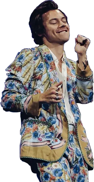 Singerin Floral Suit Performing PNG Image