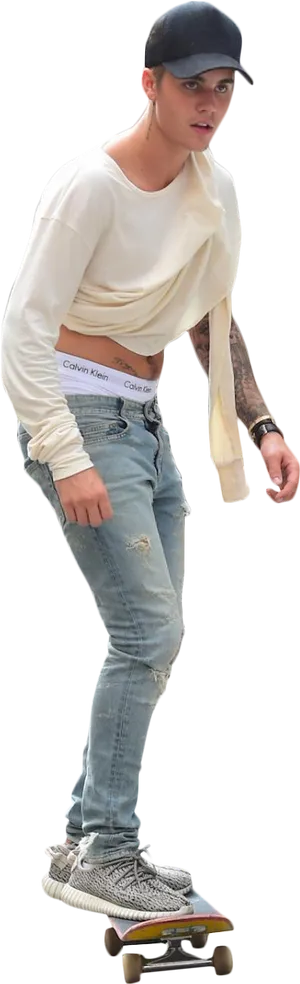 Skateboarderin Casual Attire PNG Image