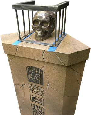 Skull Behind Bars Sculpture PNG Image