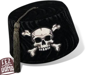 Skull Embroidered Black Fez PNG Image