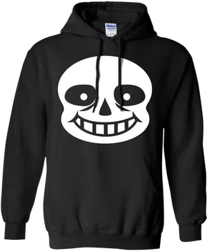 Skull Print Black Hoodie PNG Image