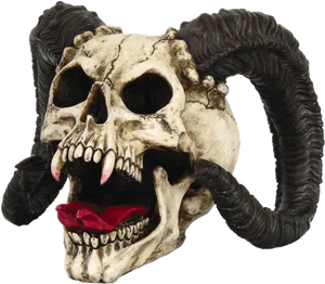 Skullwith Hornsand Vampire Teeth PNG Image