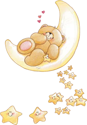 Sleeping Bearon Moonwith Stars PNG Image