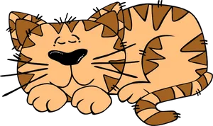 Sleeping Striped Cat Cartoon.png PNG Image