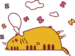 Sleeping Yellow Cat Cartoon PNG Image