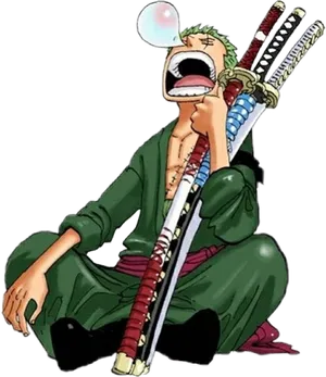 Sleepy_ Anime_ Swordsman_ Yawning PNG Image