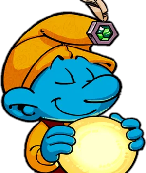 Sleepy Smurf Holding Crystal Pendant PNG Image