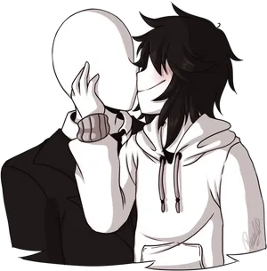 Slender_ Man_and_ Fan_ Art_ Character_ Embrace PNG Image